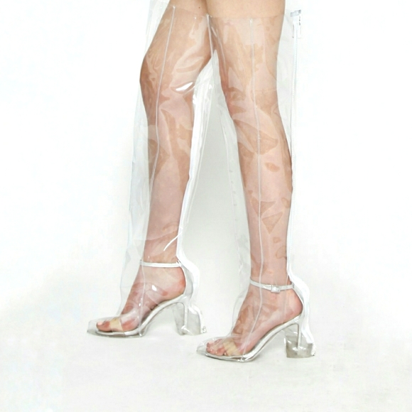 Clear PVC zip up thigh high boot covers - Picture 1 of 3